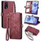 For OPPO A16 Geometric Zipper Wallet Side Buckle Leather Phone Case(Red) - 1