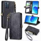 For OPPO Reno6 5G Geometric Zipper Wallet Side Buckle Leather Phone Case(Black) - 1