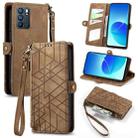 For OPPO Reno6 5G Geometric Zipper Wallet Side Buckle Leather Phone Case(Brown) - 1