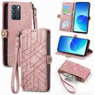 For OPPO Reno6 5G Geometric Zipper Wallet Side Buckle Leather Phone Case(Pink) - 1