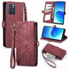 For OPPO Reno6 5G Geometric Zipper Wallet Side Buckle Leather Phone Case(Red) - 1