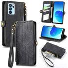 For OPPO Reno6 Pro 5G Geometric Zipper Wallet Side Buckle Leather Phone Case(Black) - 1