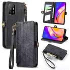 For OPPO F19 Pro+ Geometric Zipper Wallet Side Buckle Leather Phone Case(Black) - 1