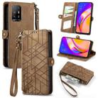 For OPPO F19 Pro+ Geometric Zipper Wallet Side Buckle Leather Phone Case(Brown) - 1