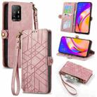 For OPPO F19 Pro+ Geometric Zipper Wallet Side Buckle Leather Phone Case(Pink) - 1