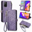 For OPPO F19 Pro+ Geometric Zipper Wallet Side Buckle Leather Phone Case(Purple) - 1