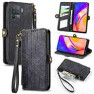 For OPPO F19 Pro Geometric Zipper Wallet Side Buckle Leather Phone Case(Black) - 1