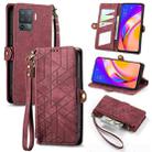 For OPPO F19 Pro Geometric Zipper Wallet Side Buckle Leather Phone Case(Red) - 1