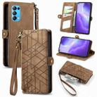 For OPPO Reno5 5G Geometric Zipper Wallet Side Buckle Leather Phone Case(Brown) - 1