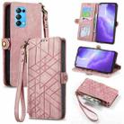 For OPPO Reno5 5G Geometric Zipper Wallet Side Buckle Leather Phone Case(Pink) - 1