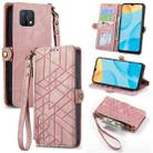 For OPPO A15 Geometric Zipper Wallet Side Buckle Leather Phone Case(Pink) - 1