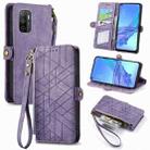 For OPPO A53 2020 Geometric Zipper Wallet Side Buckle Leather Phone Case(Purple) - 1