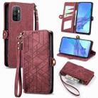 For OPPO A53 2020 Geometric Zipper Wallet Side Buckle Leather Phone Case(Red) - 1