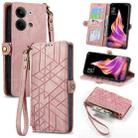 For OPPO Reno9 /9 Pro 5G Geometric Zipper Wallet Side Buckle Leather Phone Case(Pink) - 1