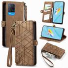 For OPPO A54 5G/A74 5G/A93 5G Geometric Zipper Wallet Side Buckle Leather Phone Case(Brown) - 1