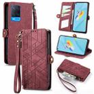 For OPPO A54 5G/A74 5G/A93 5G Geometric Zipper Wallet Side Buckle Leather Phone Case(Red) - 1