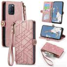 For OPPO A52/A72/A92 Geometric Zipper Wallet Side Buckle Leather Phone Case(Pink) - 1