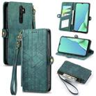 For OPPO A9 2020 / A5 2020 Geometric Zipper Wallet Side Buckle Leather Phone Case(Green) - 1