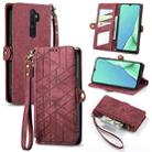 For OPPO A9 2020 / A5 2020 Geometric Zipper Wallet Side Buckle Leather Phone Case(Red) - 1