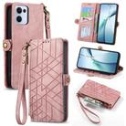 For OPPO Reno13 Geometric Zipper Wallet Side Buckle Leather Phone Case(Pink) - 1