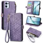 For OPPO Reno13 Geometric Zipper Wallet Side Buckle Leather Phone Case(Purple) - 1