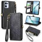 For OPPO Reno13 Pro Geometric Zipper Wallet Side Buckle Leather Phone Case(Black) - 1