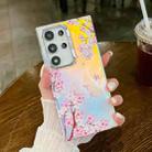 For Samsung Galaxy S23 Ultra 5G Electroplating Laser Flower Texture TPU Phone Case(Peach Blossom AH4) - 1