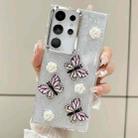 For Samsung Galaxy S22 Ultra 5G Three-dimensional Butterfly Glitter TPU  Phone Case(Pink) - 1