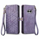 For Nothing Phone 2a Geometric Zipper Wallet Side Buckle Leather Phone Case(Purple) - 1
