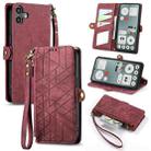 For Nothing CMF Phone 1 Geometric Zipper Wallet Side Buckle Leather Phone Case(Red) - 1