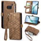 For Nothing Phone 2a Plus Geometric Zipper Wallet Side Buckle Leather Phone Case(Brown) - 1