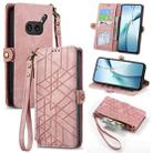 For Nothing Phone 2a Plus Geometric Zipper Wallet Side Buckle Leather Phone Case(Pink) - 1