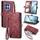 For OnePlus Ace 3 Pro Geometric Zipper Wallet Side Buckle Leather Phone Case(Red) - 1