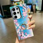 For Samsung Galaxy S24 Ultra 5G Electroplating Laser Flower Ring Holder TPU Phone Case(Peach Blossom AH4) - 1