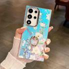 For Samsung Galaxy S24 Ultra 5G Electroplating Laser Flower Ring Holder TPU Phone Case(Blue Flower AH8) - 1
