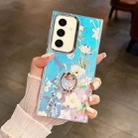 For Samsung Galaxy S24 5G Electroplating Laser Flower Ring Holder TPU Phone Case(Blue Flower AH8) - 1