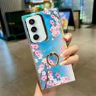 For Samsung Galaxy S23 FE 5G Electroplating Laser Flower Ring Holder TPU Phone Case(Peach Blossom AH4) - 1