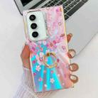 For Samsung Galaxy S23 FE 5G Electroplating Laser Flower Ring Holder TPU Phone Case(Pink Flower AH13) - 1