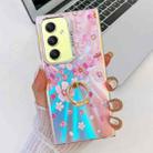 For Samsung Galaxy A34 5G Electroplating Laser Flower Ring Holder TPU Phone Case(Pink Flower AH13) - 1