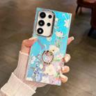 For Samsung Galaxy S23 Ultra 5G Electroplating Laser Flower Ring Holder TPU Phone Case(Blue Flower AH8) - 1