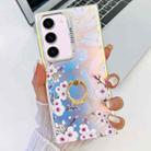 For Samsung Galaxy S23+ 5G Electroplating Laser Flower Ring Holder TPU Phone Case(Plum Blossom AH18) - 1