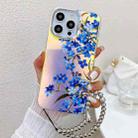 For iPhone 15 Pro Max Electroplating Laser Flower Phone Case with Wrist Strap(Myosotis AH2) - 1