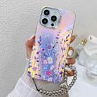 For iPhone 15 Pro Max Electroplating Laser Flower Phone Case with Wrist Strap(Flower AH1) - 1