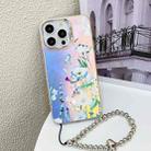 For iPhone 15 Pro Max Electroplating Laser Flower Phone Case with Wrist Strap(Blue Flower AH8) - 1