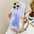 For iPhone 15 Pro Max Electroplating Laser Flower Phone Case with Wrist Strap(Plum Blossom AH18) - 1