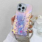 For iPhone 15 Pro Electroplating Laser Flower Phone Case with Wrist Strap(Flower AH1) - 1