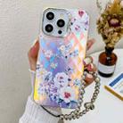 For iPhone 15 Pro Electroplating Laser Flower Phone Case with Wrist Strap(Rose AH15) - 1