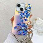 For iPhone 15 Electroplating Laser Flower Phone Case with Wrist Strap(Myosotis AH2) - 1