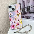 For iPhone 15 Electroplating Laser Flower Phone Case with Wrist Strap(Cosmos Flower AH7) - 1