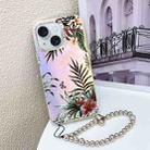 For iPhone 15 Electroplating Laser Flower Phone Case with Wrist Strap(Leaves AH12) - 1